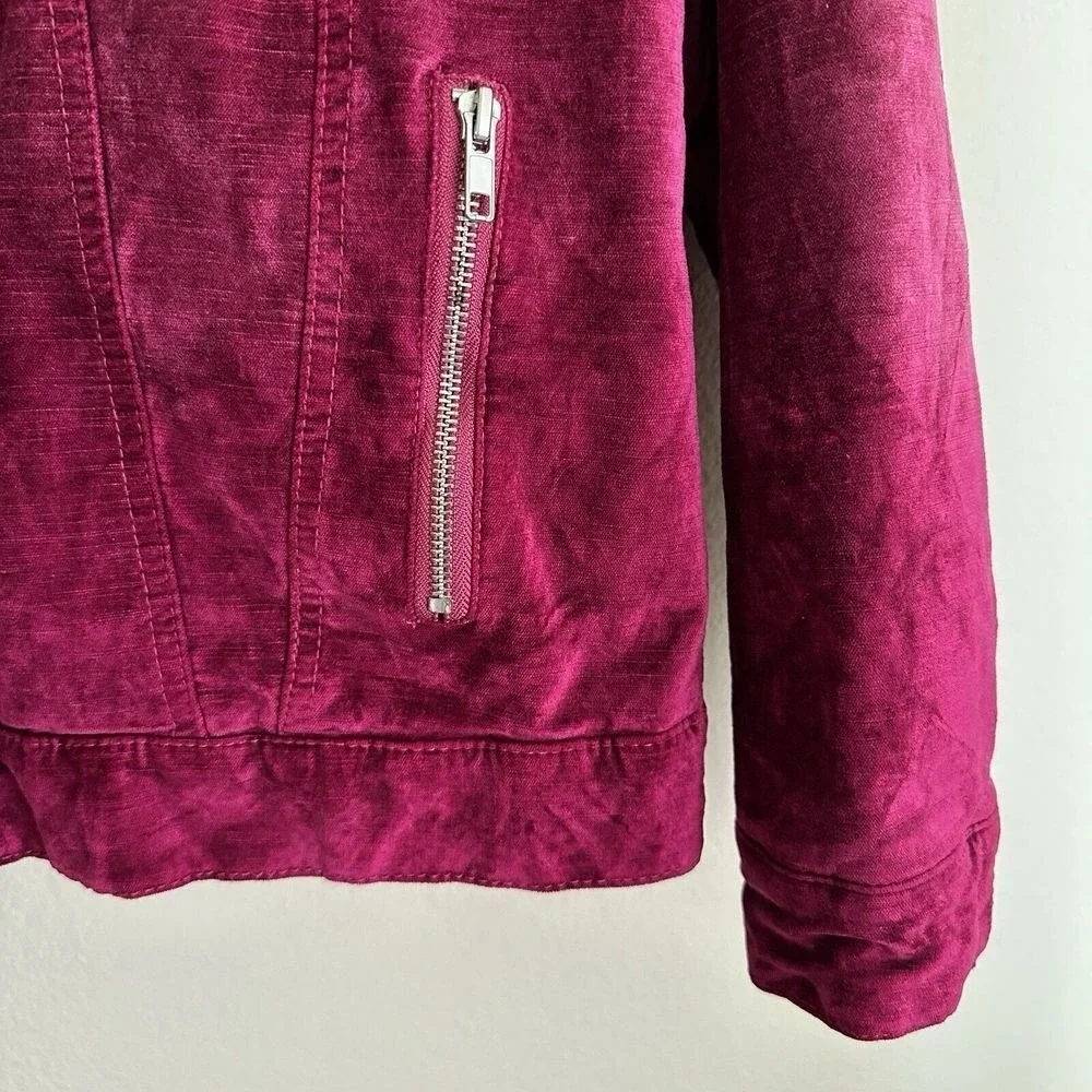 Free People Trucker Jacket Women XS/S Magenta Velvet Corduroy Snap Front Boho - Picture 8 of 15